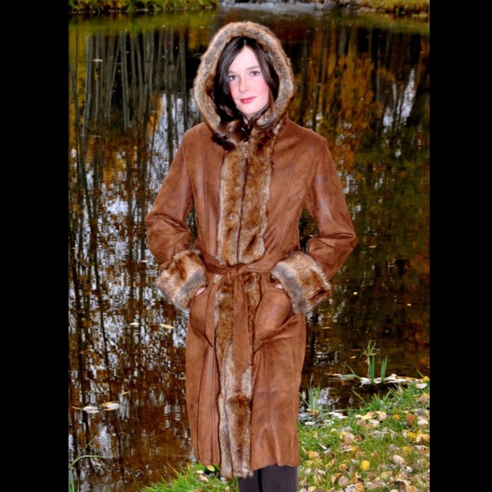 Faux Suede Hooded Coat